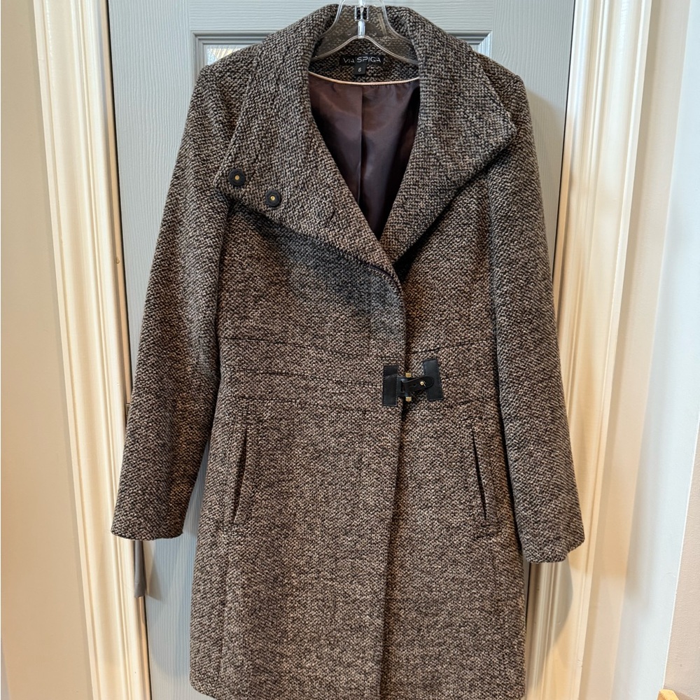 Via Spiga Brown, Black and Gray Wool Coat